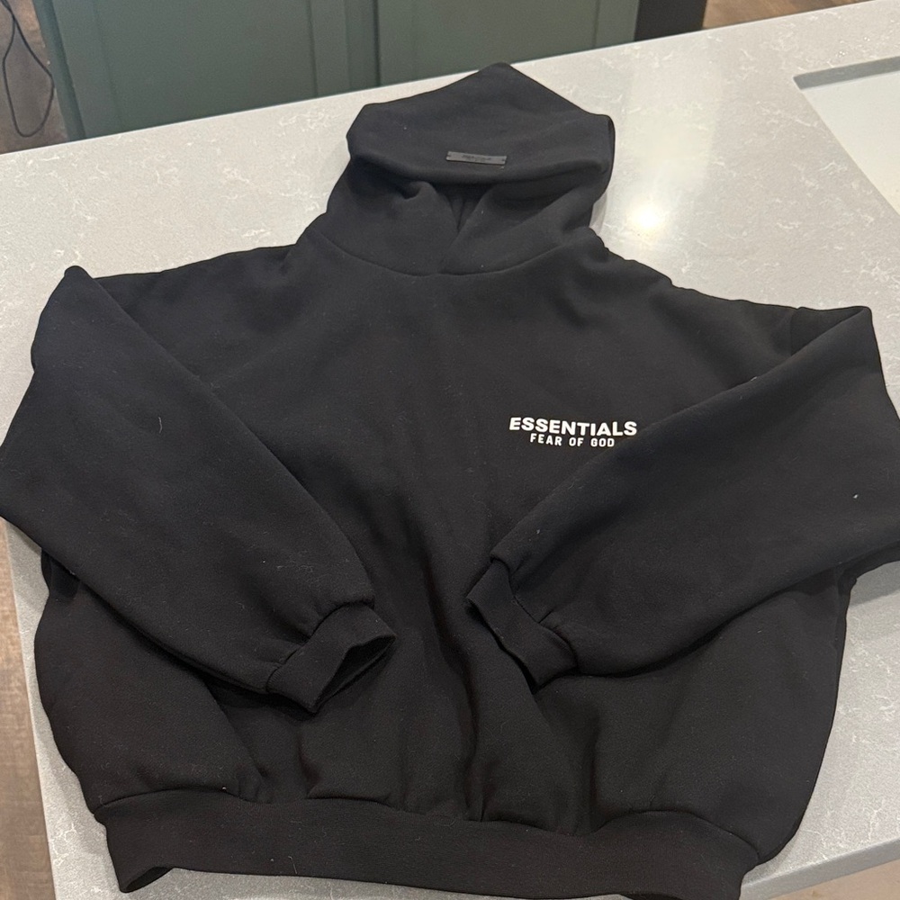 Essentials Black Pullover Hoodie with Front Logo